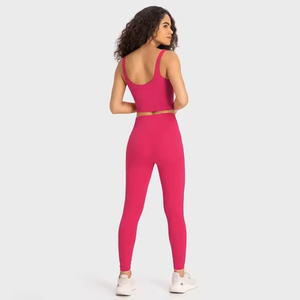 Conjunto de Yoga para Mujer de 2 Piezas, Verde Sólido, Top Corto sin Costuras, Leggings de Cintura Alta, Ropa Deportiva, Ropa Atlética - Product Image 4