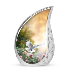 Silver Teardrop <b>Urn</b> with Butterfly <b>Garden</b> Design for Adult Cremation Memorial Ashes Keepsake Decorative Container Tear Drop <b>Urn</b> - Product Image 2