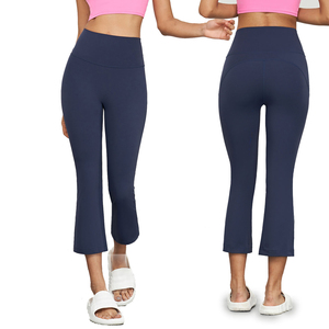Leggings acampanados de cintura alta para mujer, personalizados al por mayor, de nailon y elastano, para yoga, gimnasio, correr y fitness. - Product Image 1