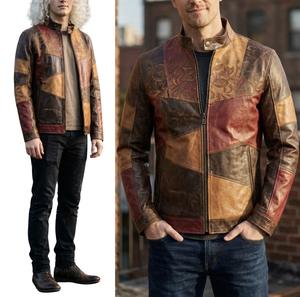 Veste en cuir classique pour homme, patchwork, imperméable, respirante, écologique, moderne, décontractée, chaude, pour l'hiver, style motard, pour l'extérieur - Product Image 2