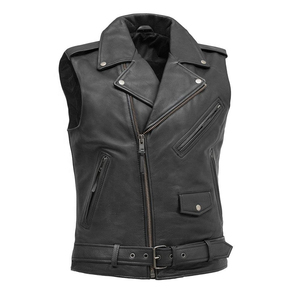 Men's <b>Red</b> Leather Moto Vest With Zipper <b>Belt</b> And Pockets Autumn Winter Outerwear Latest Fashion Customized Genuinely Handcrafted - Product Image 3