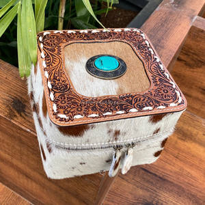 Bulk Hot Sales Custom Hand Tooled Leather <b>Large</b> Capacity Jewelry Case Cowhide Storage Box Organizer Luxury Travel Jewelry <b>Boxes</b> - Product Image 3