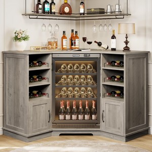 Range-bouteilles d'angle en L en bois de noyer avec réfrigérateur intégré - Vente en gros - Product Image 2