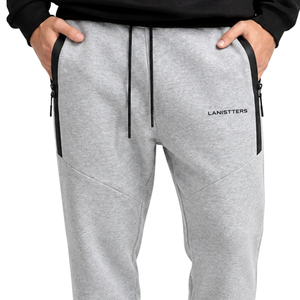Men's Fleece Jogger <b>Trousers</b> Tapered Leg Elastic Drawstring Waist Sweatpants <b>with</b> Zipper Side <b>Pockets</b> and Ribbed Ankle Cuffs Fit - Product Image 3