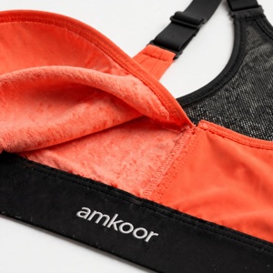 Sujetador deportivo Amkoor para mujer, naranja, sin costuras, sin aros, con tirantes ajustables cruzados en la espalda, copa completa, transpirable, de punto de spandex/nailon - Product Image 6