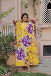 Vestido Kaftán de Algodón Estampado para Mujer, Corte Holgado, Ropa de Playa, Maxi Kaftán Personalizado, Vestido Kaftán con Estampado Floral, Manga Larga, Casual - Product Image 1