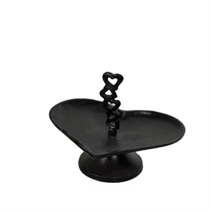 Support à gâteau en fonte en forme de cœur, noir, à un seul niveau, plateau décoratif fait main - Product Image 1