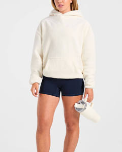 <b>Women's</b> Oversized <b>Cream</b> <b>Fleece</b> Hoodie With Front Pockets Regular Fit Winter Wear - Product Image 5