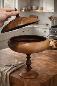 Tarro de dulces para Eid, cuenco con tapa, pedestal, hecho a mano, decorativo, de acacia y mango, estilo rústico, urna, centro de mesa para boda, de lujo - Product Image 3