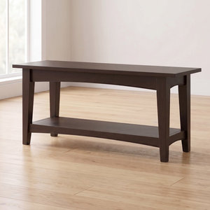 Banco de Almacenamiento de Madera Shaker Cottage con Estante Inferior, Acabado Marrón Oscuro, Banco Rectangular de Madera Maciza para Entrada o Sala de Estar - Product Image 2