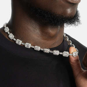 Collar de tenis de moissanita con corte esmeralda VVS1 color D, cadena de lujo de plata de ley 925 estilo hip hop - Product Image 2