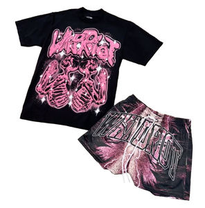 Conjunto de Dos Piezas de Algodón con Lavado Ácido Vintage |   Camiseta y Pantalones Cortos de Corte Cuadrado |   Ropa Urbana con Logotipo Personalizado OEM - Product Image 2