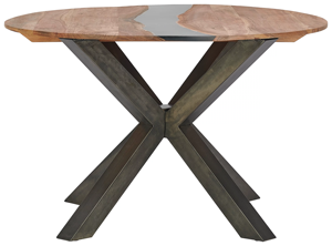 Mesa de Comedor Redonda de Madera de Acacia Maciza con Resina Epoxi, Patas Metálicas Plegables en Forma de X, Estilo Industrial Moderno para Hogar, Cocina o Restaurante - Product Image 4