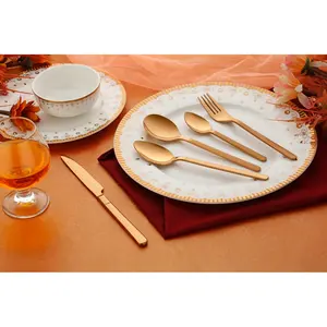 2024 Vistaar Branded Cutlery Set Wholesale Restaurant Luxury Gold Flatware Cutlery Sets Matte Stainless Steel Tableware Wedding