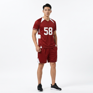 Conjunto de Uniforme de Fútbol Rojo para Hombre, Cuello en V, Manga Corta, Transpirable, con Número 58, Pantalones Cortos con Cordón - Product Image 2