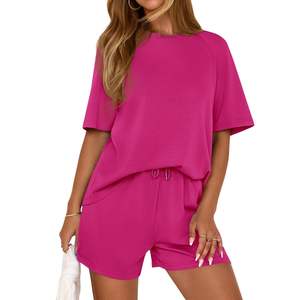 Conjunto de Dos Piezas para Mujer, Camiseta Holgada y Pantalones Cortos Deportivos, Traje Informal de Verano, Algodón Ecológico, Proveedor Mayorista OEM - Product Image 4