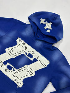 Sudadera con Capucha de Algodón de Primera Calidad, Lavado Ácido, Bordado Desgastado, Sudadera con Capucha Desgastada para Hombre, Más Vendida - Product Image 4