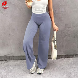 Pantalon évasé tricoté respirant taille haute pour femme, couleur unie, coupe décontractée, en promotion - Product Image 4