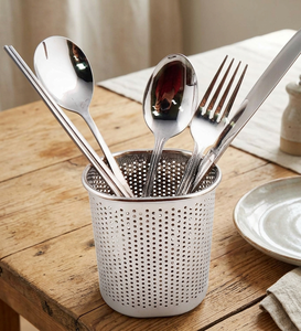 Panier de rangement moderne en acier inoxydable pour couverts avec trous de drainage, organisateur d'ustensiles multi-compartiments pour comptoir - Product Image 3