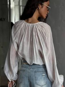 Camisa de Verano para Mujer, Estilo Casual, Corte Regular, para el Día a Día, de Alta Calidad, con Botones al Frente, Sólida, Elegante, con Volantes - Product Image 4