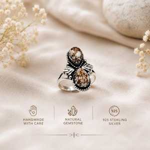 Bague en argent sterling 925 faite à la main avec deux pierres en turquoise cheval blanc, bijou fantaisie en pierre précieuse opaque, vente en gros - Product Image 3