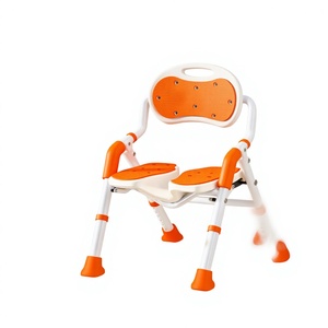 KS Folding <b>Bathroom</b> <b>Stool</b> For Seniors Non Slip Aluminum Alloy With Suction Cups Shower Seat Cushion Orange - Product Image 4