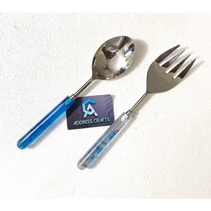 Stainless Steel <b>Salad</b> Spoon Fork Set With Stone Handle Kitchenware Mirror Polished <b>Salad</b> Server Long Handle Manual <b>Salad</b> <b>Tools</b> - Product Image 3