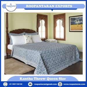 Hand Block Printed Sanganer Cotton Kantha Queen Size Throw Large Width Handmade Indian <b>Quilt</b> Boho <b>Bedding</b> Home Textile Wholesale - Product Image 2
