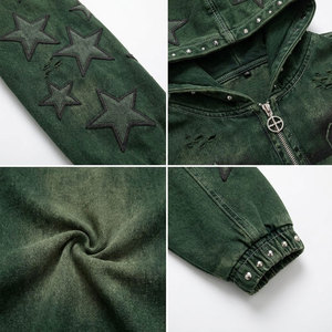Survêtement unisexe à capuche avec motif étoile verte, coupe ample, fermeture éclair, style streetwear, vêtements d'automne pour adultes - Product Image 6