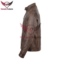 Veste en cuir véritable marron pour homme, coupe ajustée, style motard, café racer, en cuir de vachette, épaules matelassées, classique, personnalisée, chaude pour l'hiver