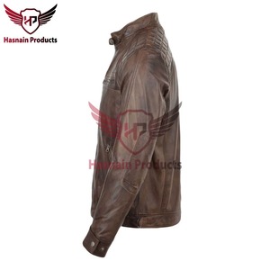 Chaqueta de Cuero Genuino Marrón para Hombre, Corte Ajustado, Estilo Motero, Cafe Racer, de Piel de Vacuno, con Hombros Acolchados, Clásica, Personalizada, Cálida para Invierno - Product Image 4