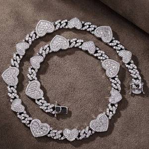 Collier en argent 925 avec diamants Moissanite VVS, style Hip Hop, passe le testeur de diamants, chaîne cubaine en forme de cœur, pour unisexe - Product Image 4