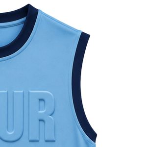 Camiseta sin mangas azul cielo y azul marino con diseño de tu logotipo en relieve, chaleco de algodón personalizado para hombre, top de moda casual de verano para la calle. - Product Image 5