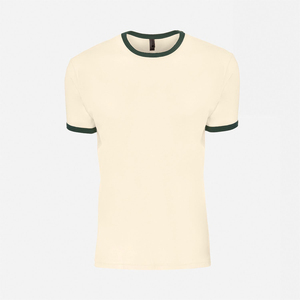 T-shirt à manches courtes pour homme en crème avec bordure contrastée bordeaux, coupe classique, jersey décontracté en coton, col rond, couleur unie - Product Image 5