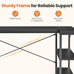 Reversible <b>Storage</b> Rack 39 55 Inch L-Shaped Office Desk with Writing Work Area <b>Computer</b> Desk <b>for</b> Home or Office Use - Product Image 5