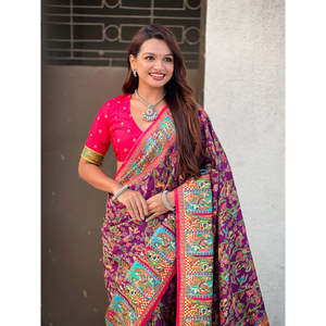 Elite Weaves Darbari Saree Printed with Pure Viscose Silk Wine <b>Party</b> <b>Jumpsuit</b> with Elegant Position Print 750g - Product Image 5