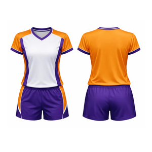 ชุดวอลเลย์บอลหญิง สีส้มม่วง พิมพ์ลายแบบซับลิเมชั่น เสื้อเจอร์ซีย์ กางเกงขาสั้น ผ้าโพลีเอสเตอร์ระบายอากาศได้ดี ไซส์ผู้ใหญ่ - Product Image 1