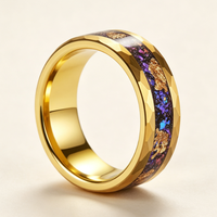 Goldener Wolframcarbid-Ring mit Galaxie-Goldblatt und gehämmertem Rand, Komfortabler Herren-Ehering, Verlobungs- und Versprechensschmuck