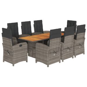 Dark <b>Grey</b> Rattan Garden <b>Dining</b> <b>Set</b> 8 Seater Teak <b>Table</b> Outdoor Furniture Contemporary Style Weather Resistant - Product Image 4