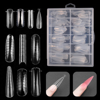 150 pièces de moules à ongles réutilisables pour extension de gel poly, double système, formes ovales et cercueil avec lignes de guidage