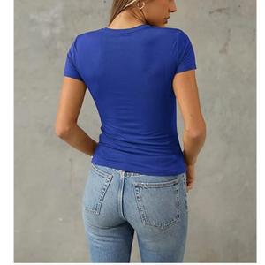 T-shirts d'été pour femmes de haute qualité à épaules tombantes et manches courtes, logo personnalisé, séchage rapide - Product Image 2