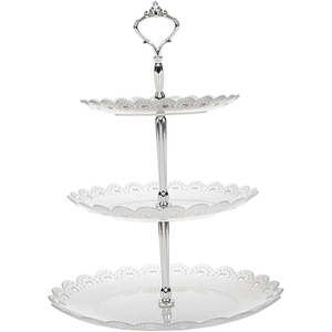 Support à gâteau à 3 étages en aluminium nickelé, finition brute, qualité supérieure, forme unique, centre de table de mariage - Product Image 2