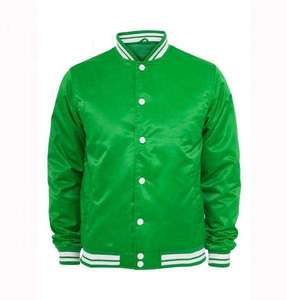 Chaqueta Bomber Casual Estilo Satinado para Hombre, Negra, Mezcla de Poliéster/Algodón, Cuello Alto Bordado a Mano, Cierre de Cremallera - Product Image 1