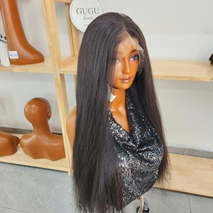 Perruque en cheveux humains vierges vietnamiens, double épaisseur, lisse crépu, 300g, pour femmes noires - Product Image 3