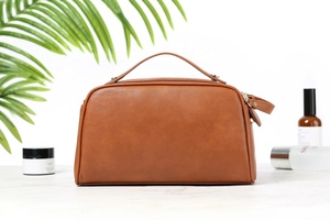 TYG-0077B Men's Vintage Brown Genuine Leather Expandable Dopp <b>Kit</b> for Toiletry Bathroom Bag Groom's <b>Travel</b> Gift - Product Image 4