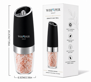 Moulin à sel électrique automatique à gravité Whisper Salt avec lumière LED, réglage de la grosseur, sel rose de l'Himalaya naturel de qualité supérieure, en stock, idéal pour un cadeau - Product Image 3