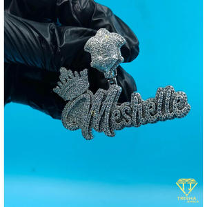 <b>Custom</b> Crown Logo <b>Name</b> Pendant Iced Out <b>Necklace</b> Lab Grown Diamond Hip Hop Jewelry Gift - Product Image 3