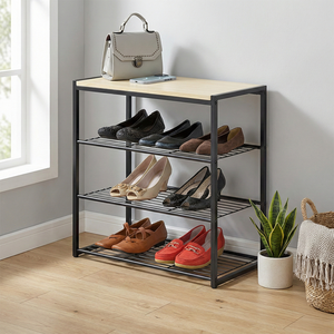 MIT Household Storage Shelf 4 Tier MDF Entryway <b>Shoe</b> Storage <b>Bench</b> with <b>Shoe</b> Shelf Ebay Taiwan Furniture Manufacturer Home Metal - Product Image 3