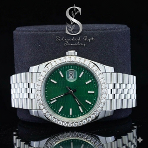 Montres de mode pour hommes, cadran vert, bracelet Jubilee en acier inoxydable, diamant Moissanite de qualité VVS1 rose, Moissanite de qualité VVS1 - Product Image 1