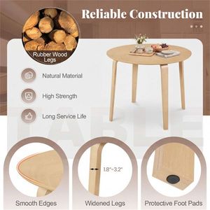 <b>Solid</b> Rubber <b>Wood</b> Legs 37.5\" <b>Round</b> <b>Dining</b> <b>Table</b> for 4 People Natural Color - Product Image 5